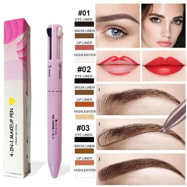 4-in-1 Waterproof Makeup Pen – Eyebrow, Lip Liner, Highlighter & Eyeliner